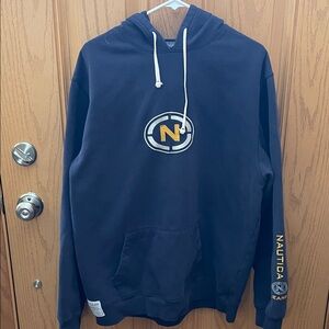 Nautica Men's Navy Hoodie with Yellow Logo